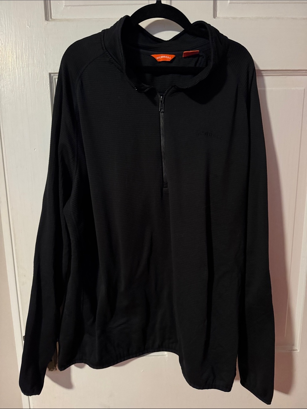 Merrell Men's Black Lightweight 1/4 Zip Ribbed Jacket stretch Hiking Layer Top